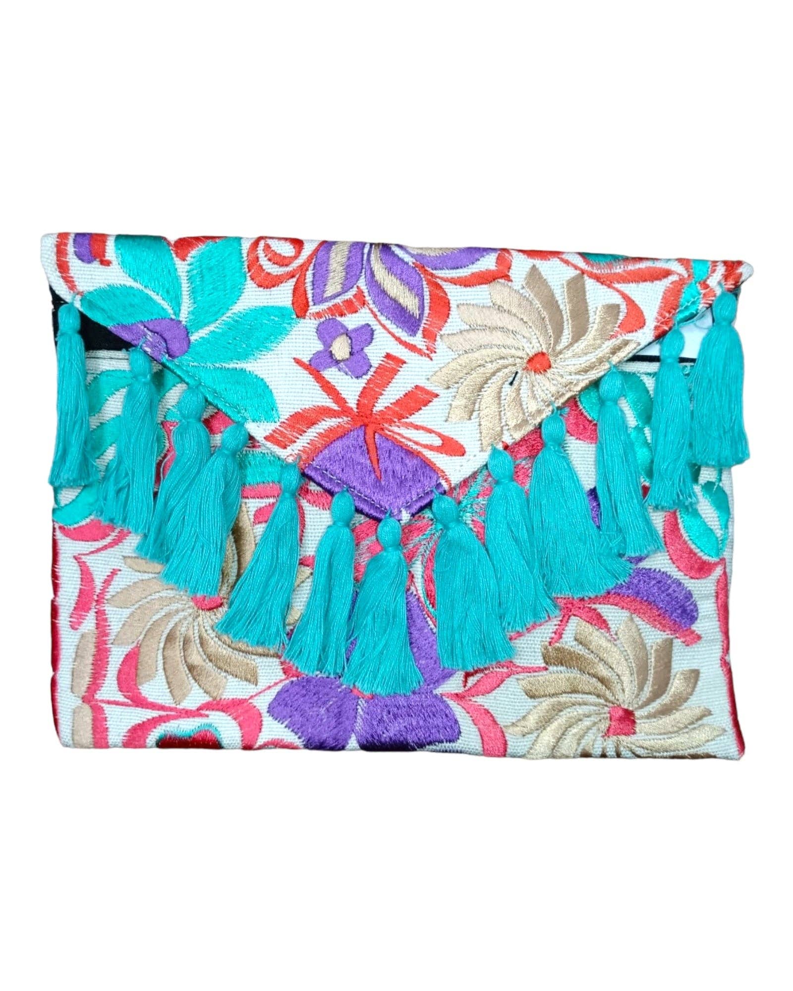 Handmade fashion Mexican Clutch Bag, Floral Embroidery Bag,Mexican Clutch Bag, Envelope Mexican Clutch, Summer Clutch Bag