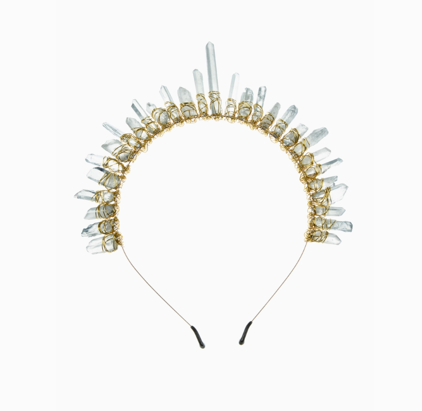 🌿 Quartz & Gold Wrap Headband