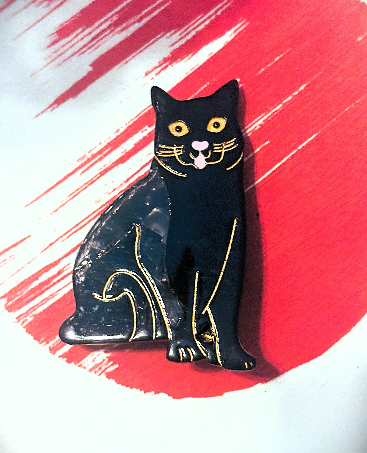 🖤 Hand-painted Black Cat Barrette Hair Clip