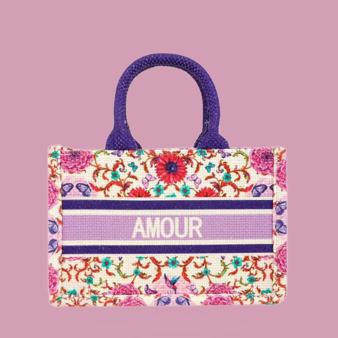 "Amour" Color-Charged Floral Small Book Tote