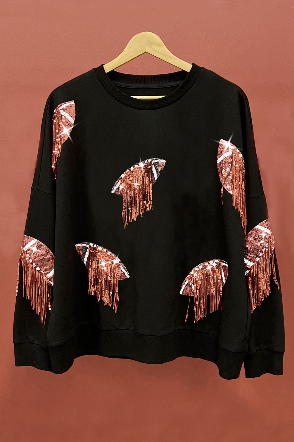 Sequin Fringe Football Sweatshirt