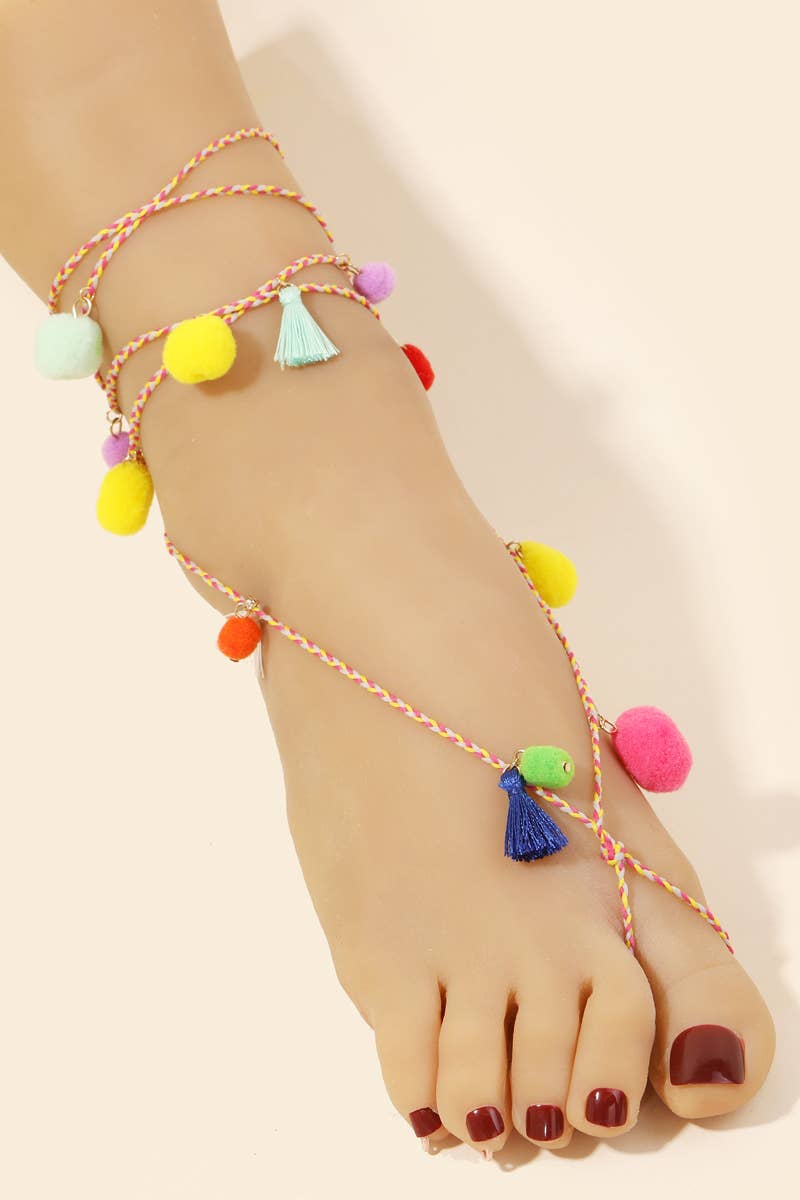 Pom Poms and Tassels Wrap Anklet