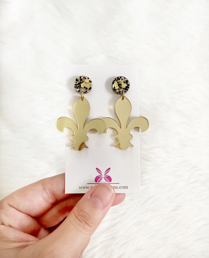 Black and Gold Fleur De Lis Earrings Statement New Orleans