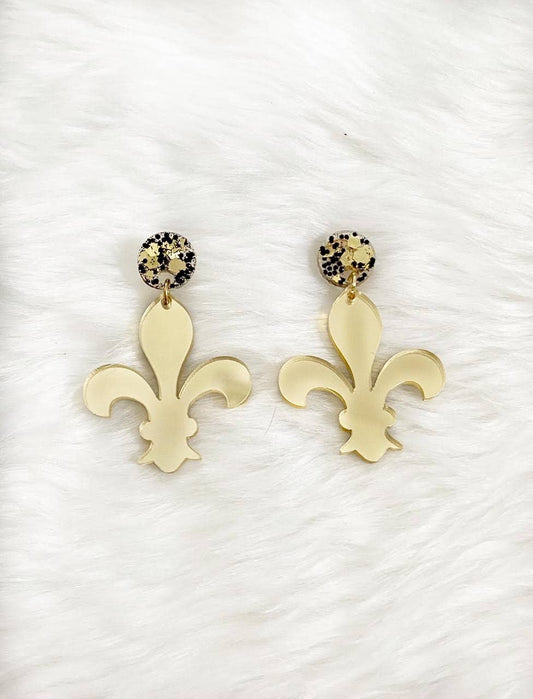 Black and Gold Fleur De Lis Earrings Statement New Orleans