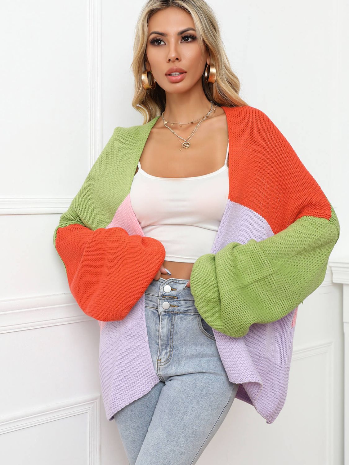 Color Block Balloon Sleeve Cardigan Statement New Orleans