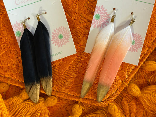 Handmade Feather Earrings – Gold Dipped Statement Pair