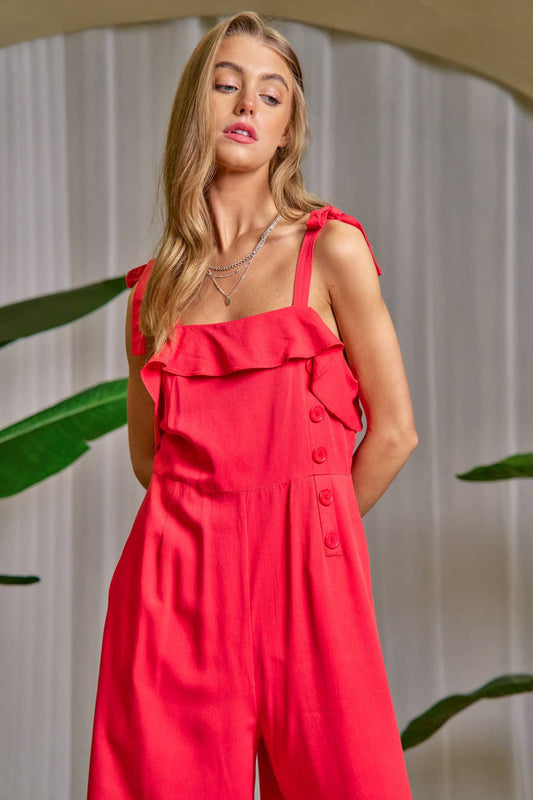 Parisian Chic Wide Leg Jumpsuit in Tomato Red Statement New Orleans