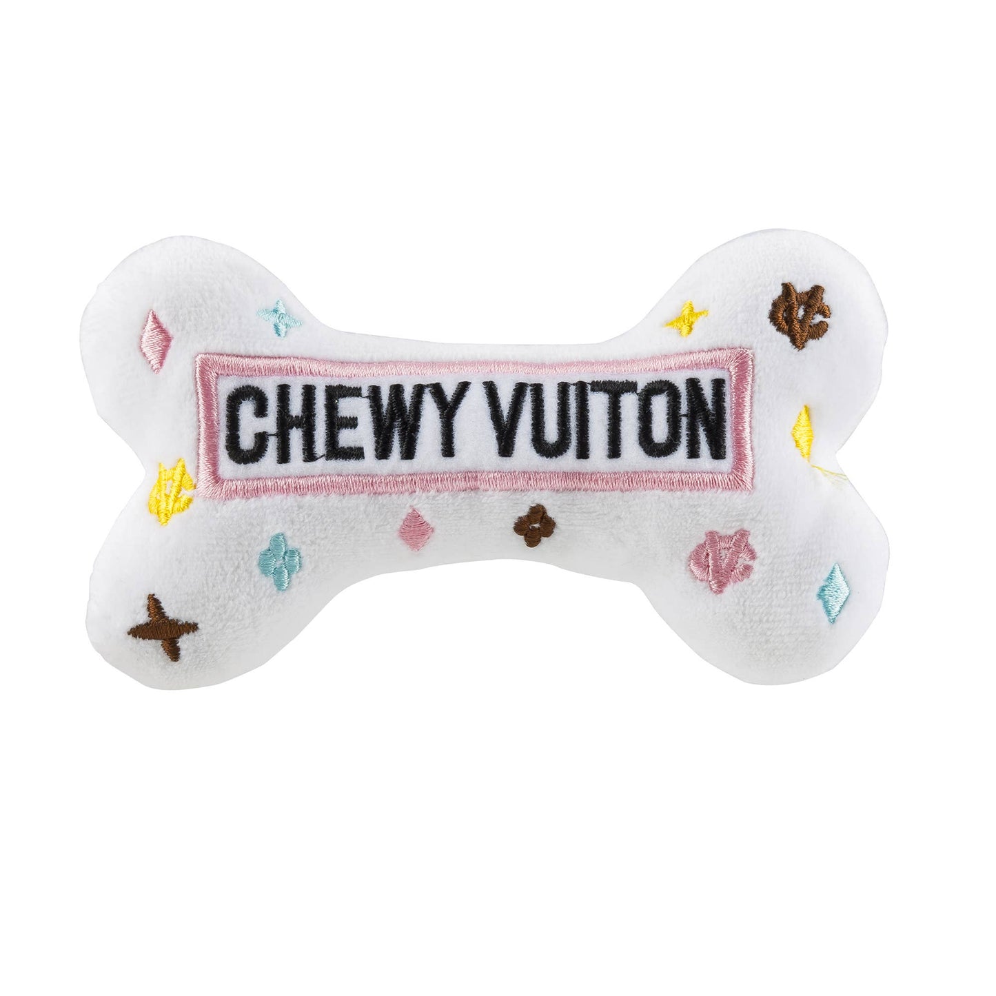 White Chewy Vuiton Bone -  Plush Dog Toy Mini/Small Statement New Orleans