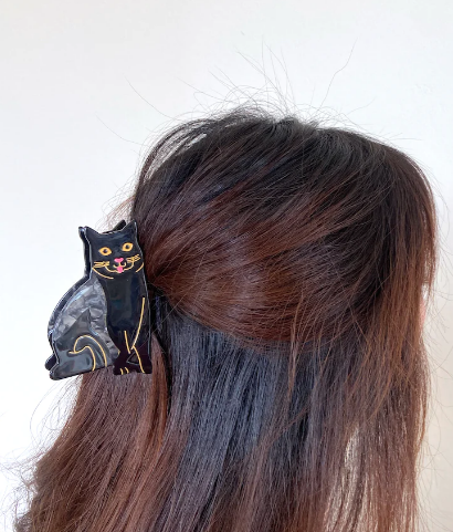 black cat hair clip