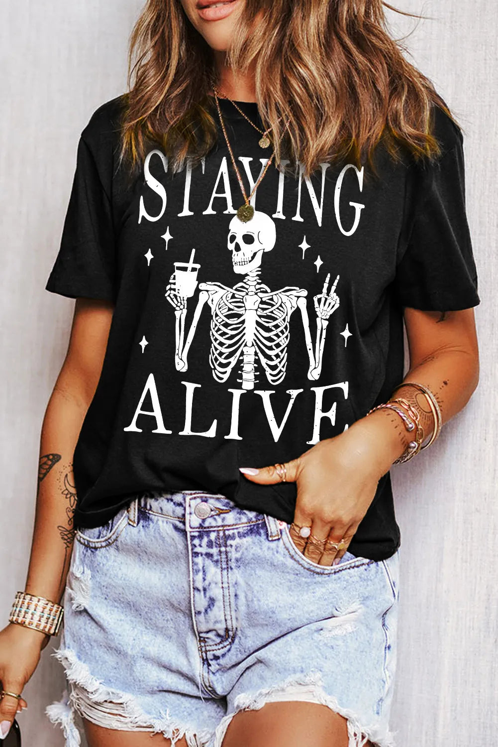 Staying Alive Round Neck Short Sleeve Tee