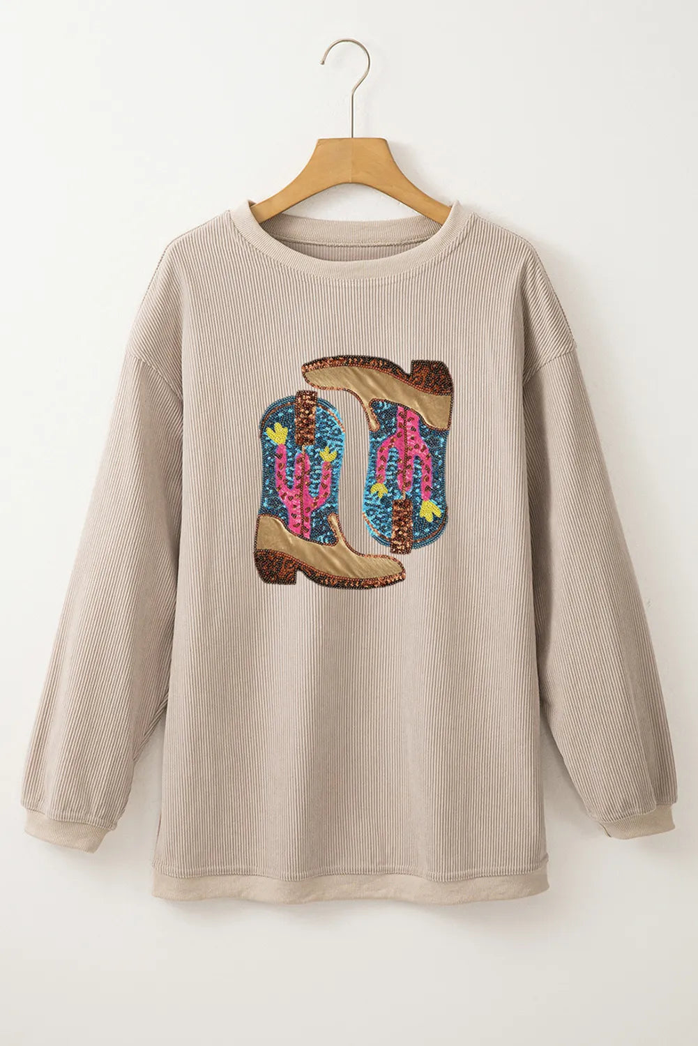 Sequin Boots Long Sleeve Sweatshirt