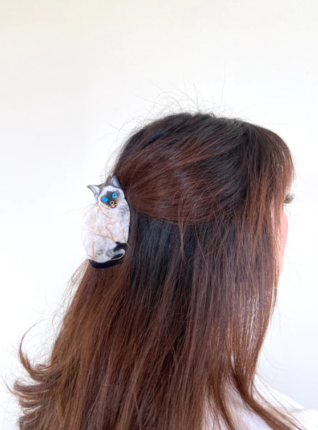 Hand-painted Siamese Cat Claw Hair Clip