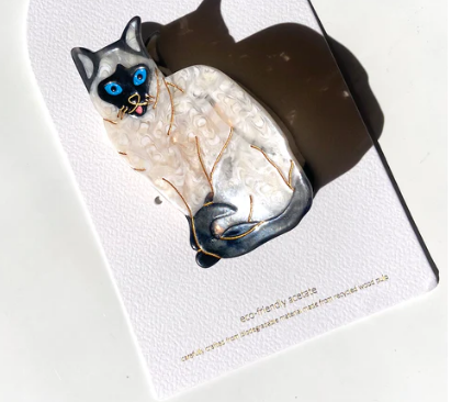 Hand-painted Siamese Cat Claw Hair Clip