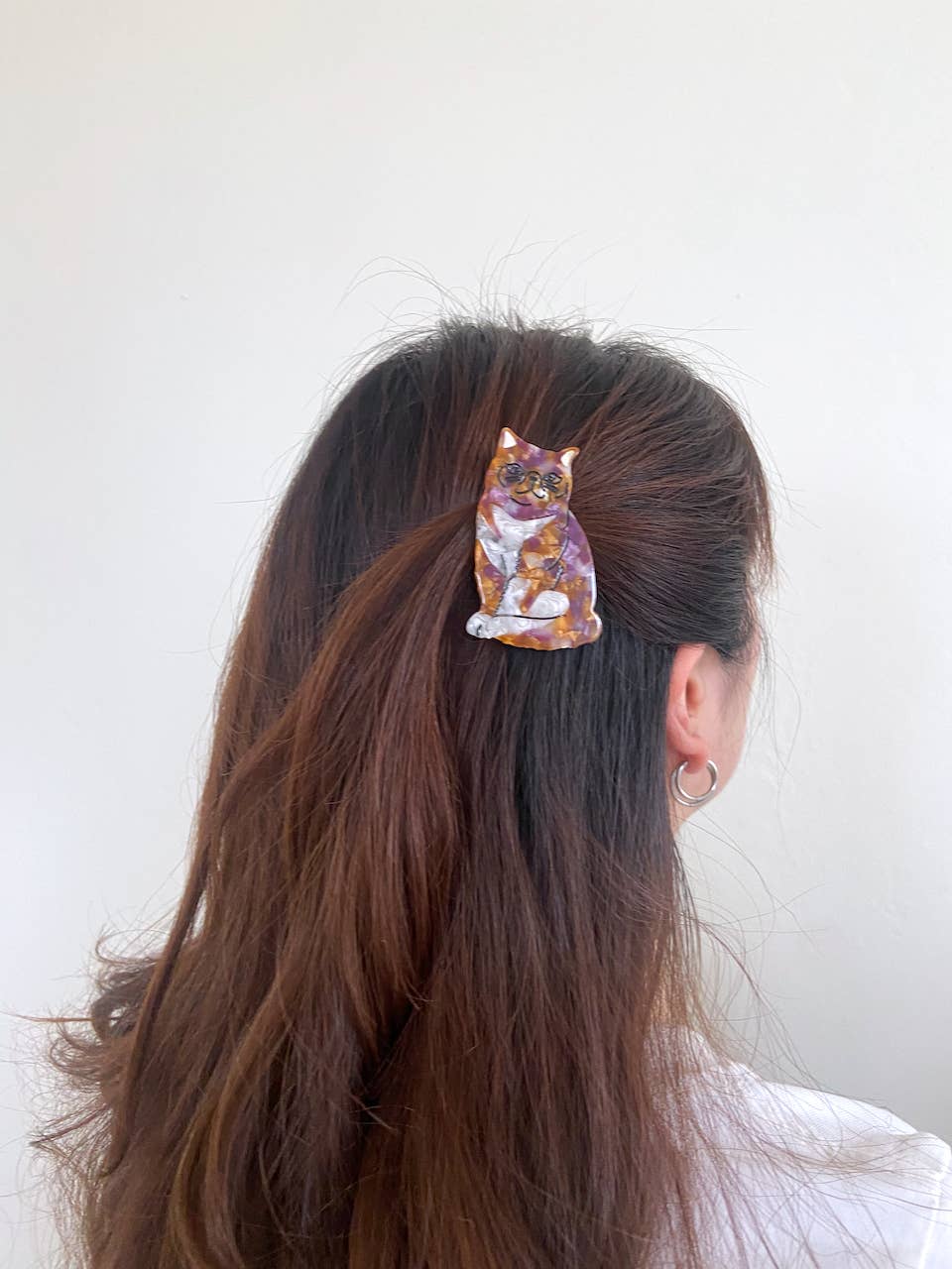 Hand-painted Exotic Tabby Cat Barrette Hair Clip