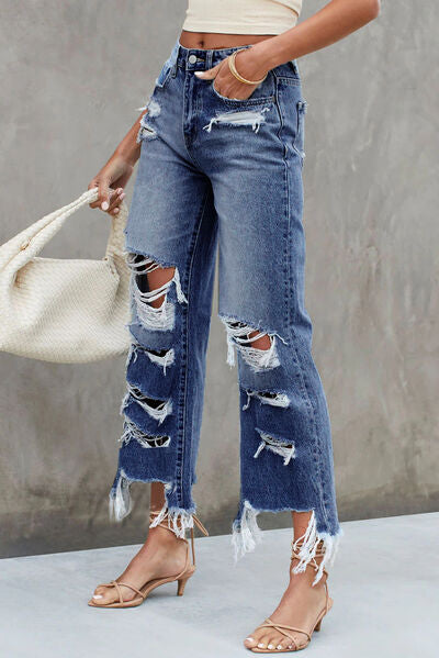 Sizes 6 to 16 Distressed Raw Hem Jeans