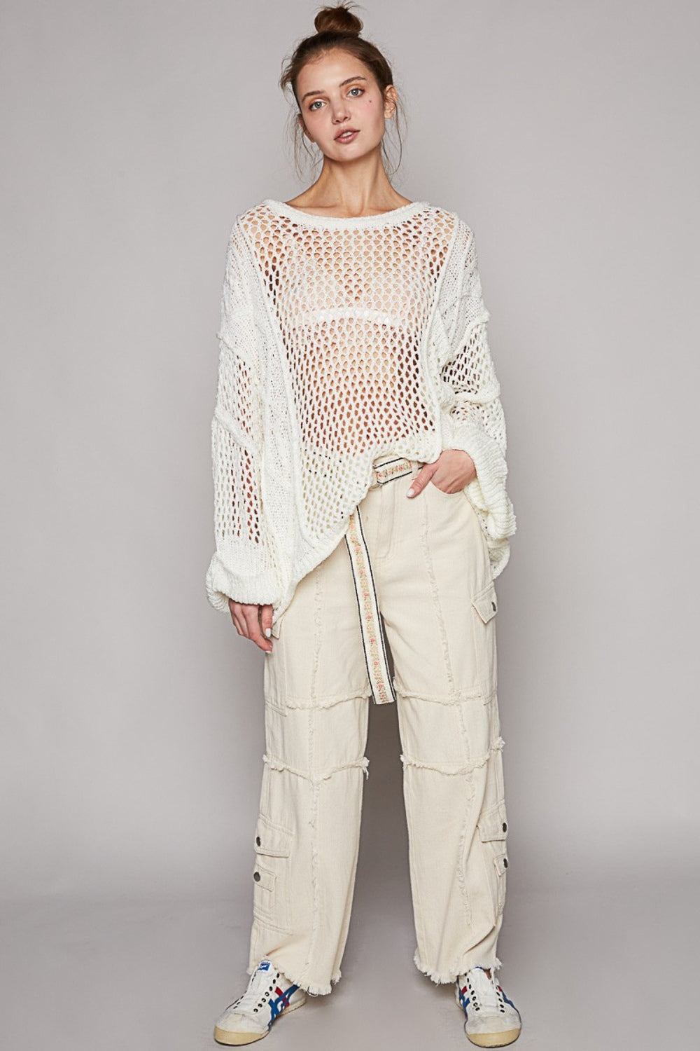 Openwork Long Sleeve Knit Cover Up