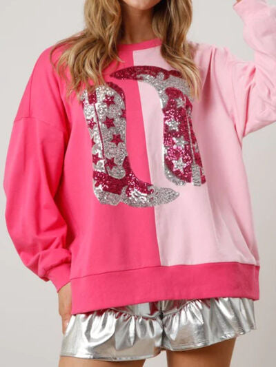 Sequin Boots Sweatshirt