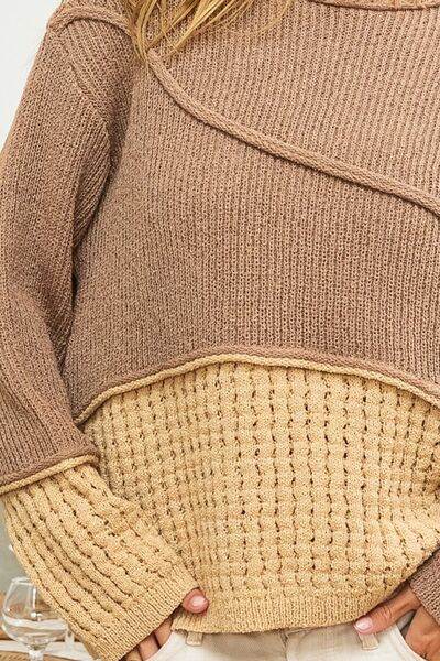 Textured Color Contrast Sweater