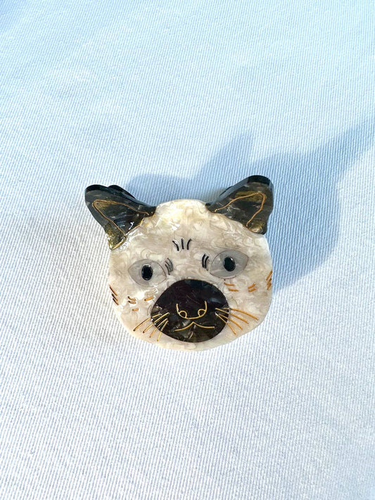 Hand-painted Siamese Cat Face Claw Hair Clip