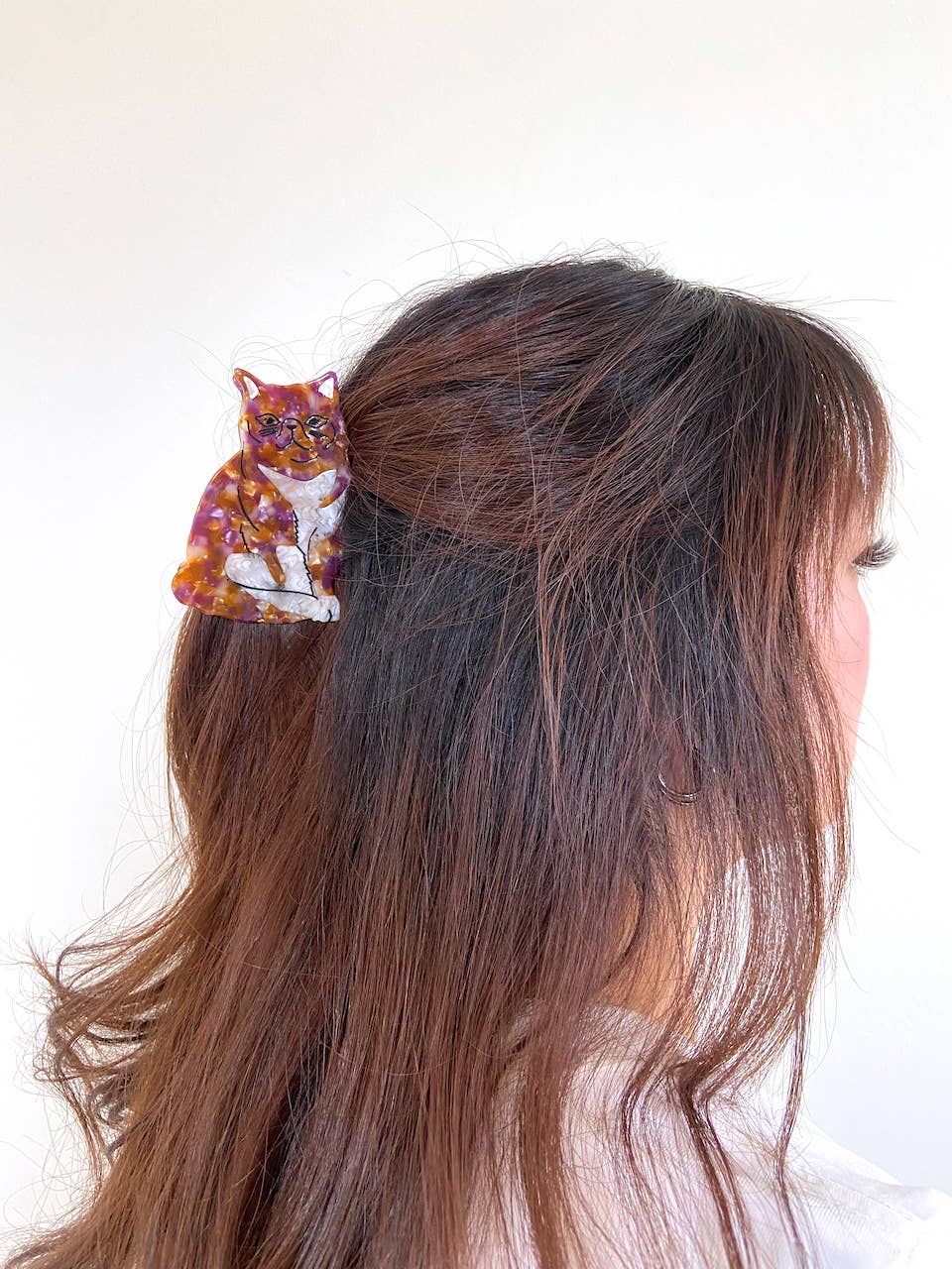 Hand-painted Exotic Tabby Cat Claw Hair Clip